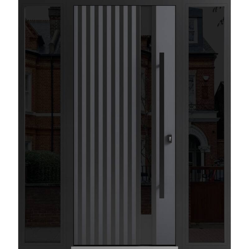 Front Exterior Prehung Steel Door Ronex 0144 Grey Entry Metal Painted W36xH80 Left hand Inswing - Grey - 68" x 80"
