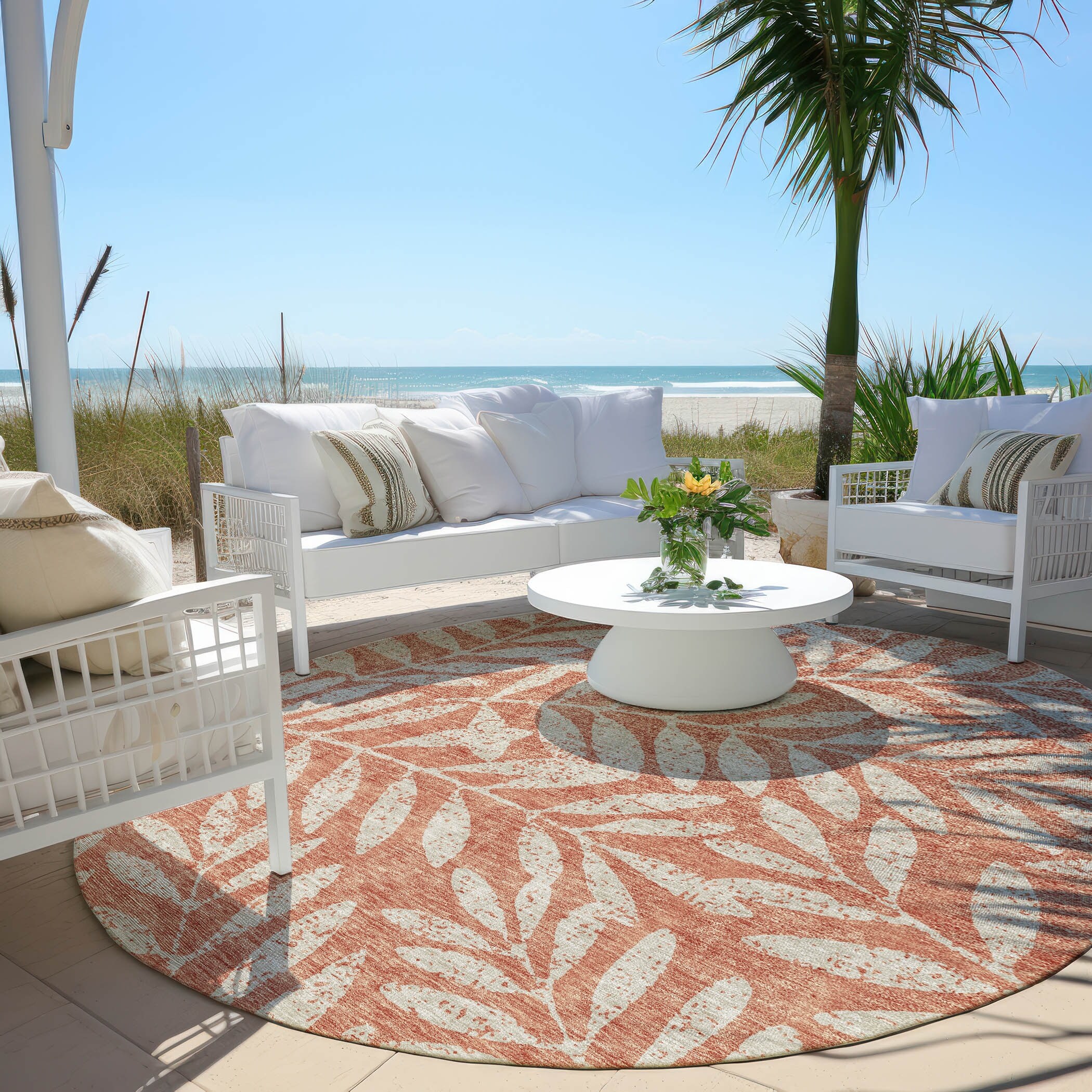 Machine Washable Indoor/ Outdoor Chantille Palm Rug
