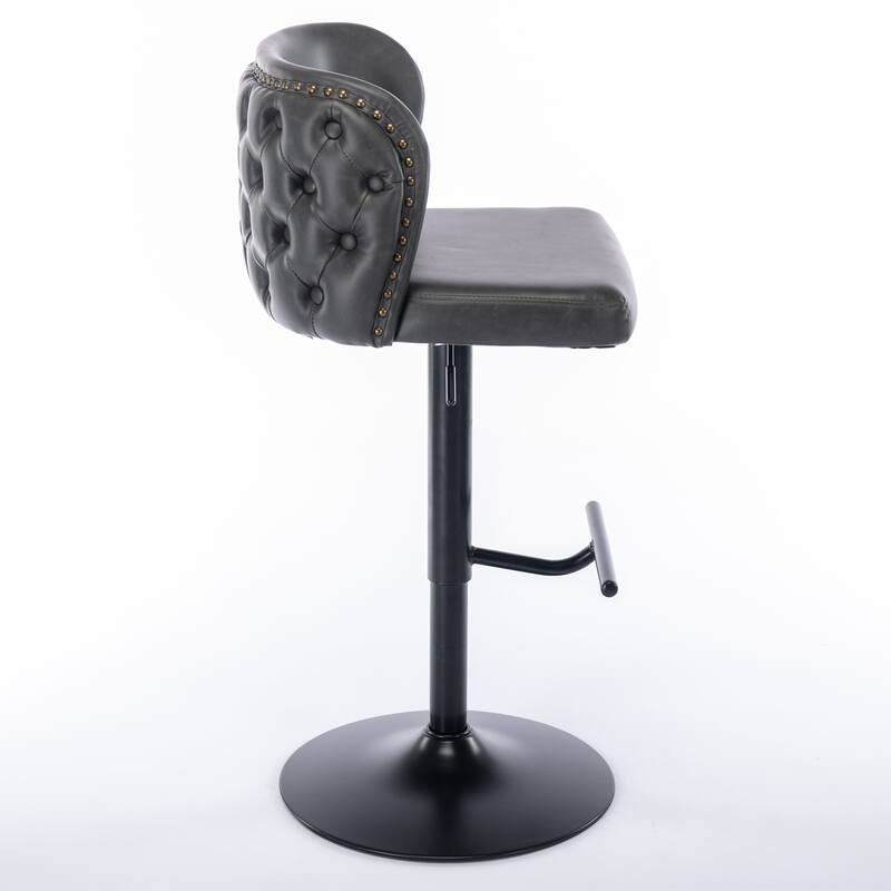 Set of 2 PU Upholstered Swivel Height Adjustable Bar Stools, with the whole Back Tufted