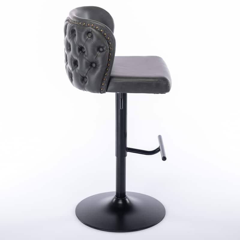 Swivel Bar Stools Set of 2, PU Upholstered Bar Stools with Adjusatble Height, Kitchen Island Chairs with Tufted Back