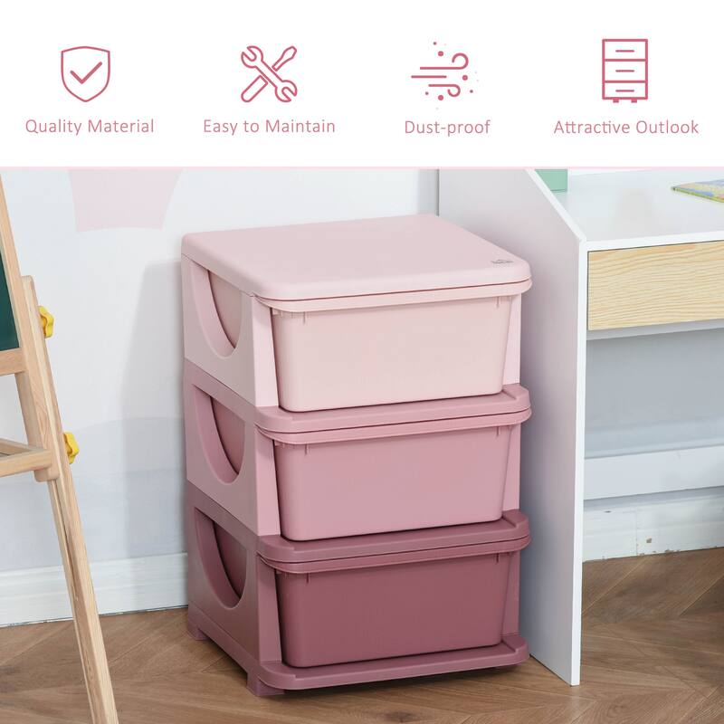 Qaba Kids Storage Unit Dresser Tower with Drawers 3 Tier Chest Toy Organizer for Bedroom Kindergarten for Boys Girls Toddlers