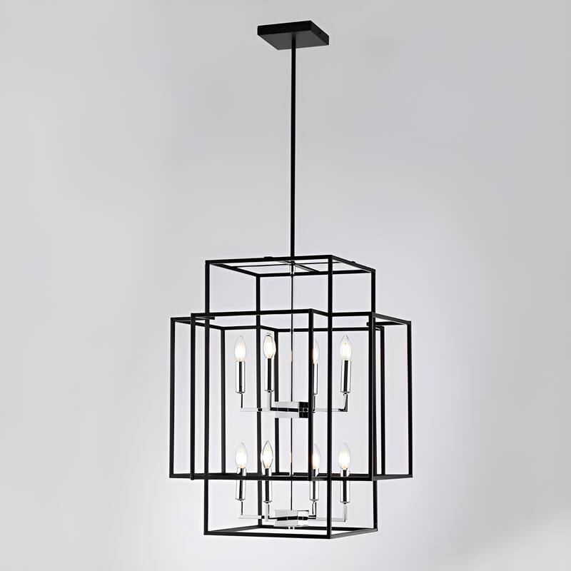 8-Light 22" Width 28" Height Metal Open Frame Cage Design Transitional Pendant Lamp Chandelier