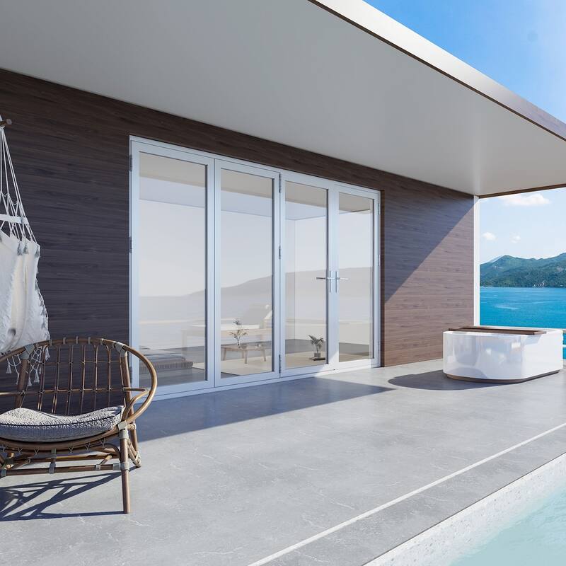 KaMic 120" x 80" 4-Panel Aluminum Patio Folding Door Right to Left-Outswing