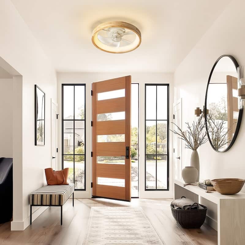 19.7" Modern Flush Mount Ceiling Fan with LED Light and Remote Control, Wooden Finish for Bedroom/Living Room - 5