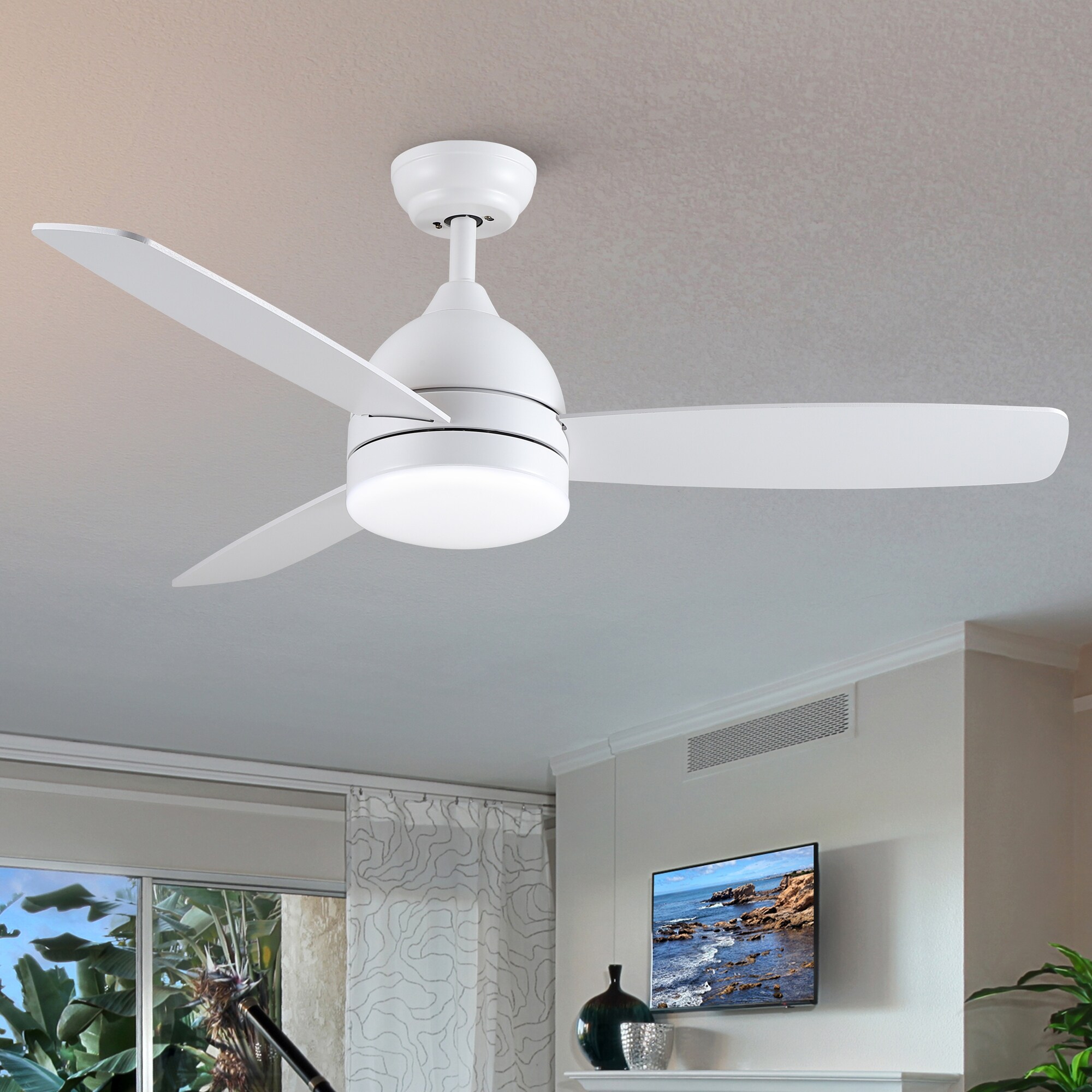 Yamiyu Modern 48 Indoor Matte White Downrod Smart Ceiling Fan