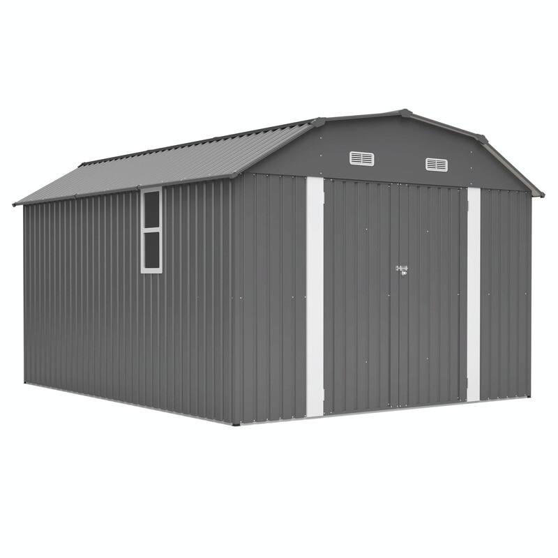 10' x 12' Outdoor Storage Shed, Heavy-Duty Rust-Resistant Steel Tool Shed with Floor Frame Kit