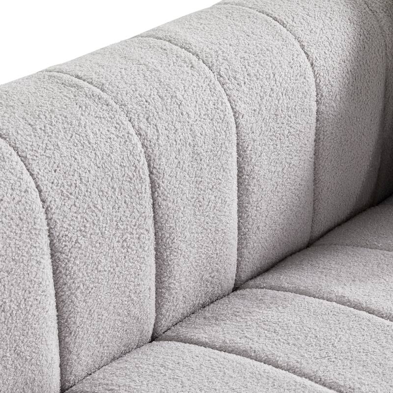 Modern 3seater Sofa Light Grey Upholstered Sofa Plush Teddy Fabric