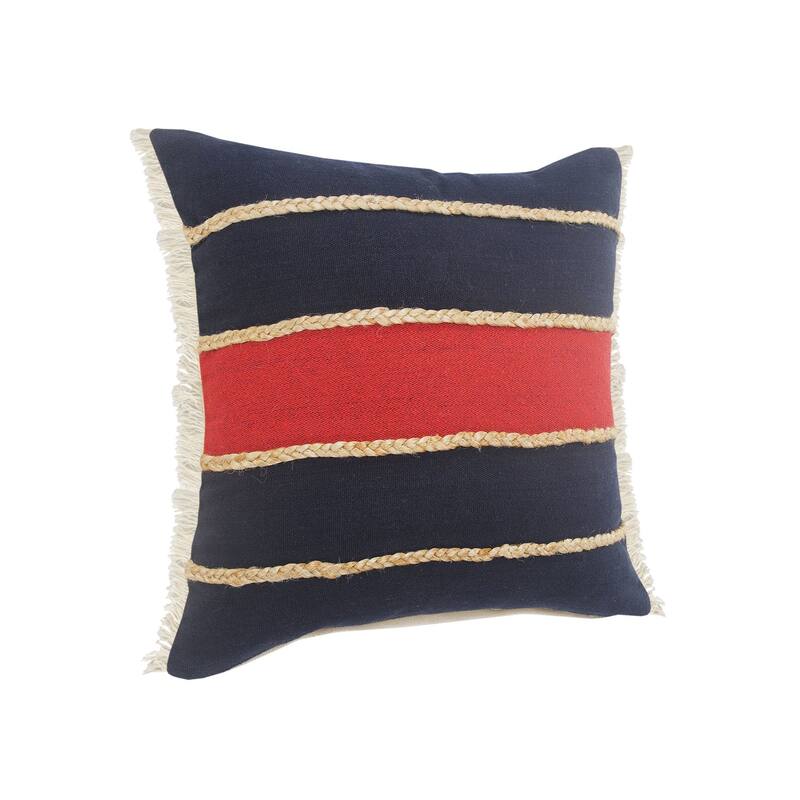 20" Navy and Red Striped Square Lumbar Pillow