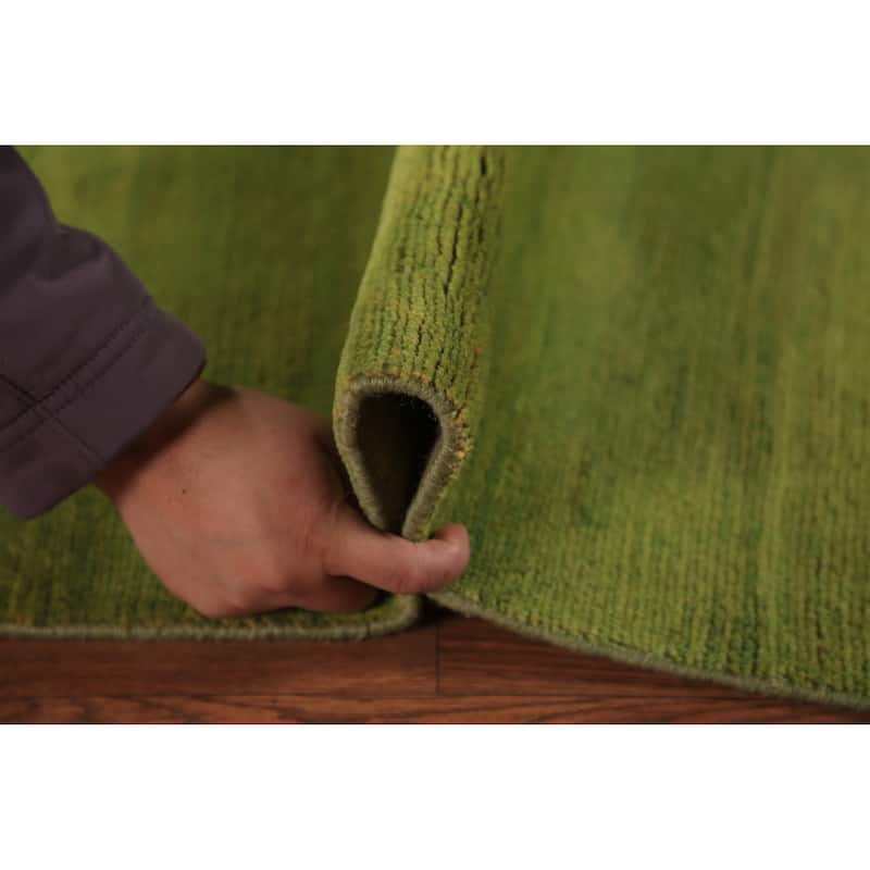 Green Gabbeh Modern Area Rug Hand-Knotted Wool Carpet - 4'9" x 6'4"