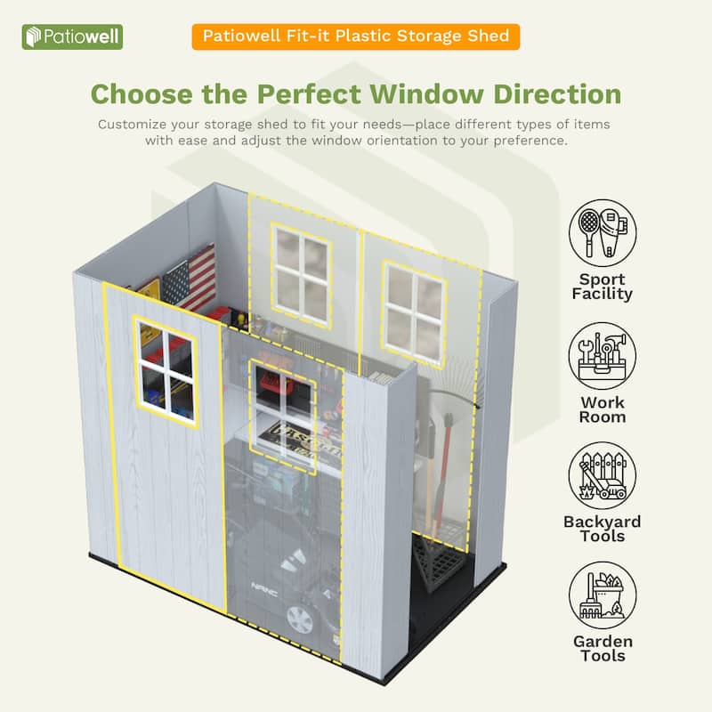 Patiowell 6'x 4' & 4'x 4' & 4'x 8' Plastic Outdoor Storage Shed, Resin Shed with Floor, White
