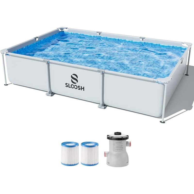 Rectangular Above Ground Pool - Outdoor Frame Above Ground Swimming Pool Set Kiddie Pool for Kids Adults - 7.5ft x 5.2ft x 16.5inch