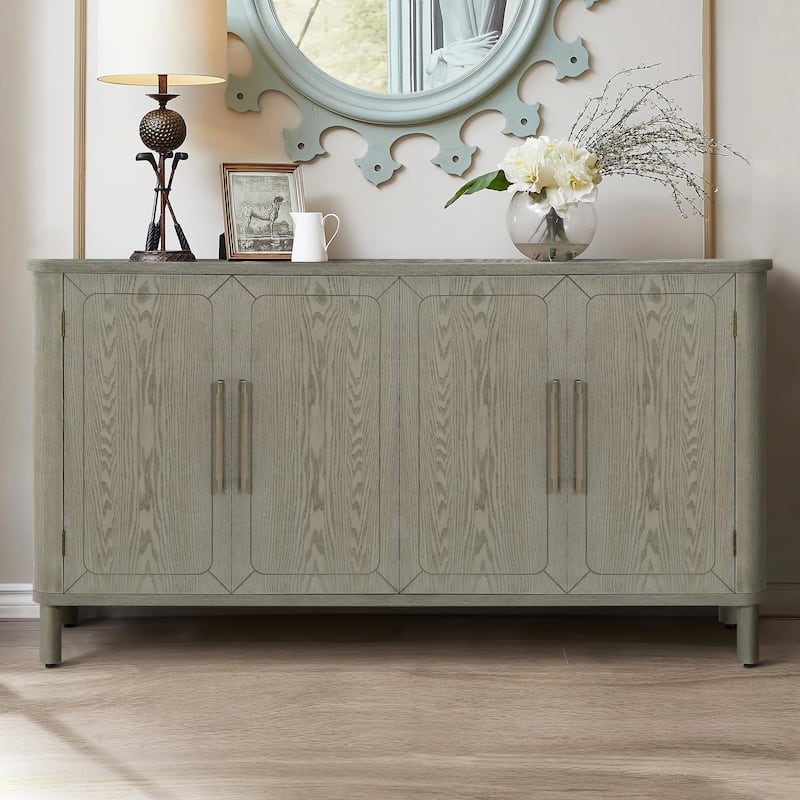Curved Countertop Storage Cabinet with Four Doors - Antique Gray
