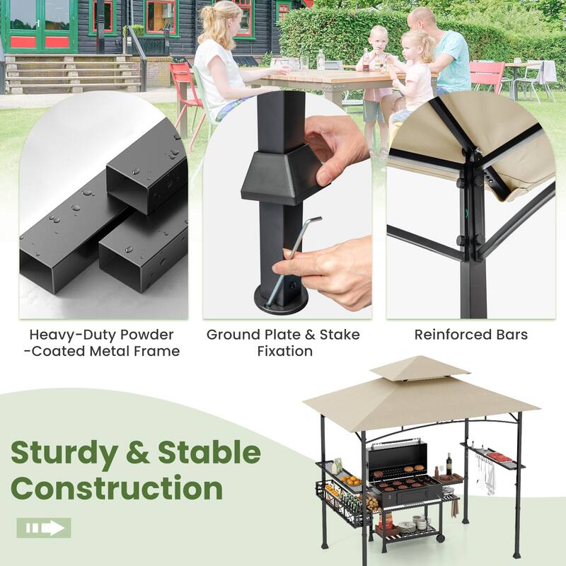 Gymax 8 x 5 FT BBQ Grill Gazebo w/ 2 Side Shelves Storage Basket
