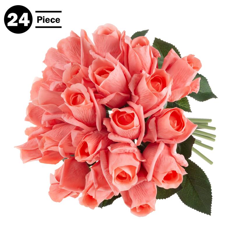 Pure Garden 24-piece Rose Artificial Flowers, Coral - 24-pieces