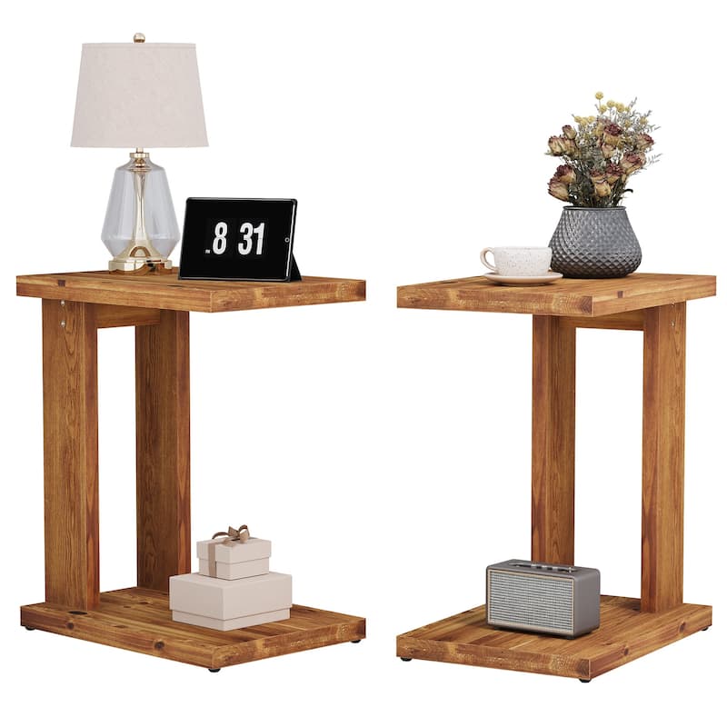 Solid Wood C Shaped Side Table for Couch