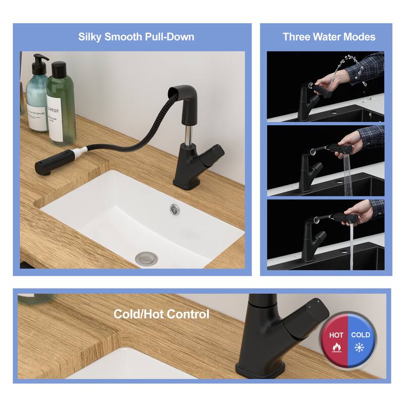 Pull-Down Bathroom Sink Faucet with Three Water Modes