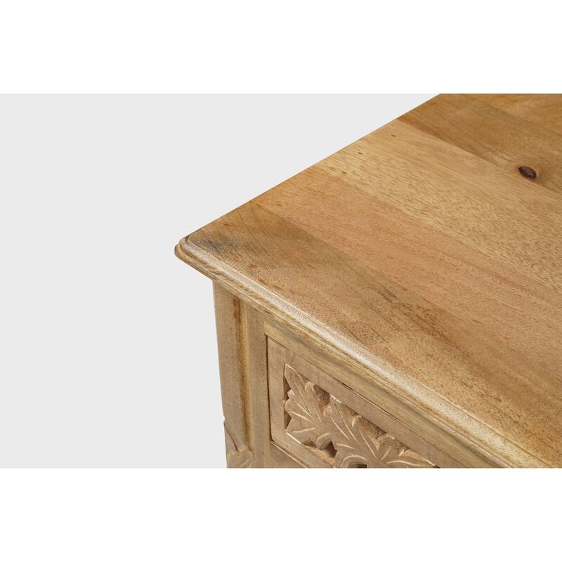 Florence Floral Solid Mango Wood 1-Drawer Nightstand with Cabinet Storage Assembled