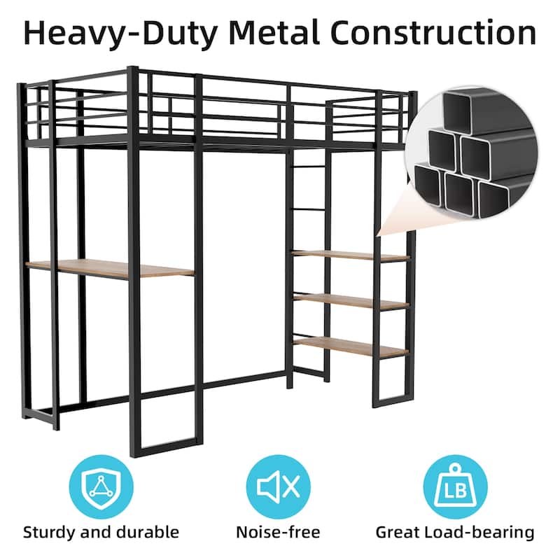 Iron frame bed with bed and table, children's and youth home bed with L-shaped desk, iron frame bed with railing and stairs