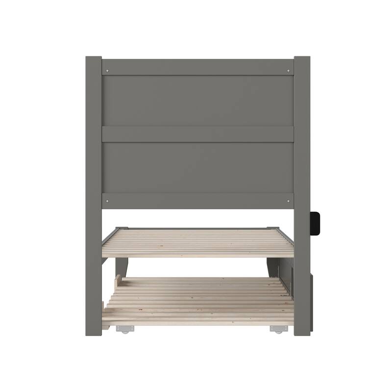 Twin XL Bed with Trundle - Grey Platform Bed Frame - HomeStock Coastal Style