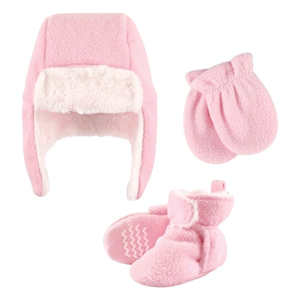 slide 2 of 2, Hudson Baby Infant Girl Trapper Hat, Mitten and Bootie Set, Light Pink Light Pink - 0-6 Months