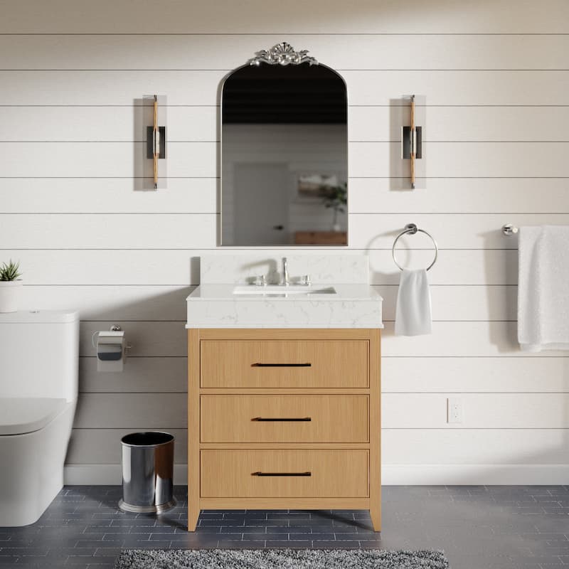 KitchenBathCollection Kensington 30" Bathroom Vanity with Engineered Marble Top - Blonde