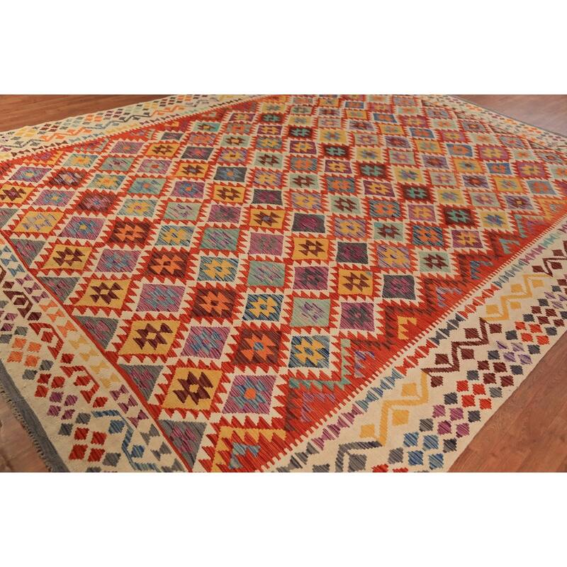 Reversable Kilim Oriental Area Rug Bedroom Flatweave Wool Carpet - 10'0"x 13'0"