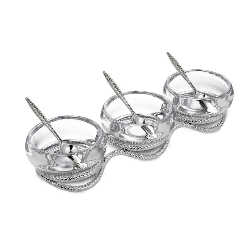 Nambe Braid Triple Condiment Set with Spoons - Clear
