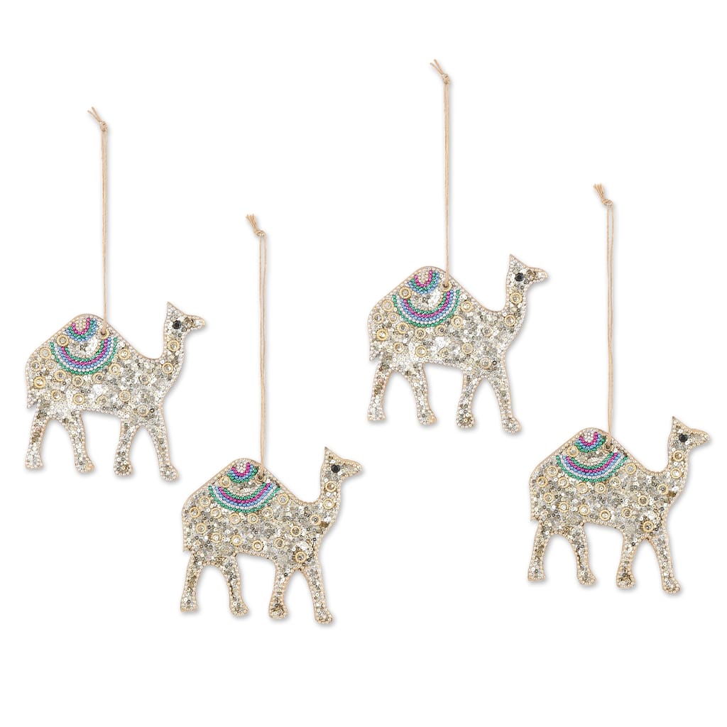 Novica Handmade Sparkling Desert Beaded Wood Ornaments (Set Of 4)