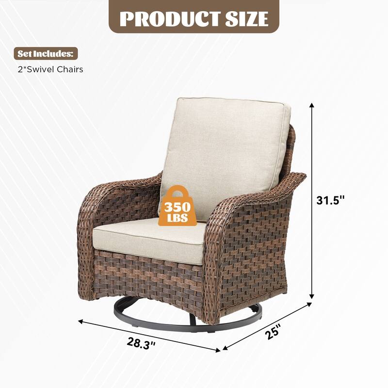Cavira Brown Wicker Outdoor Patio Swivel Glider Chairs with Olefin Cushions (2-Pack)