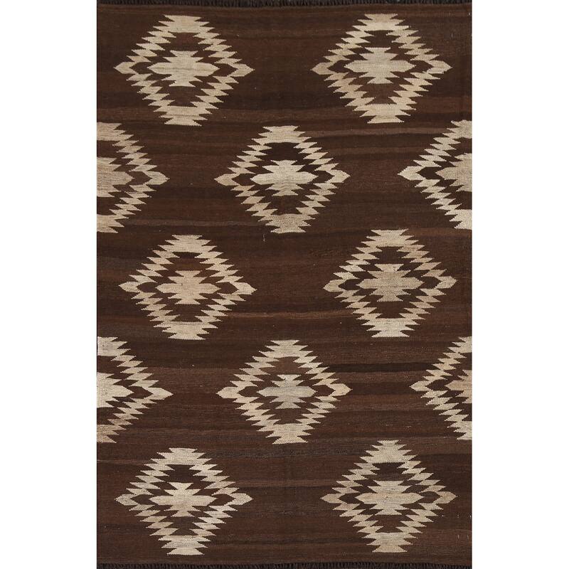 Natural Dye Tribal Geometric Kilim Oriental Area Rug Wool Flat-weave - 4'8" x 6'8"