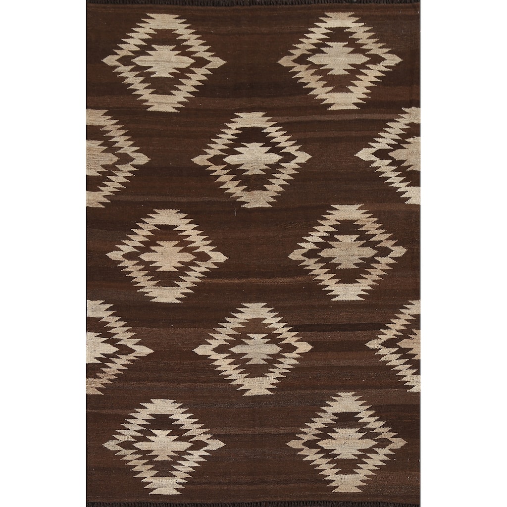 Natural Dye Tribal Geometric Kilim Oriental Area Rug Wool Flat-weave - 4'8" x 6'8"