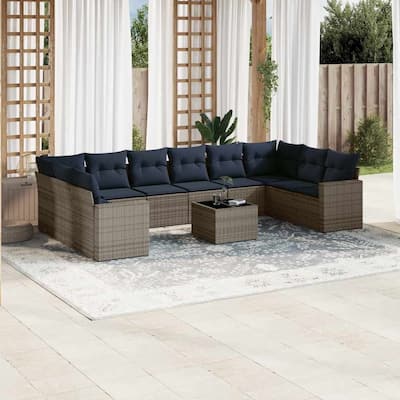 vidaXL 11 Piece Patio Sofa Set with Cushions Poly Rattan (US only) - 21.7x14.6x21.7