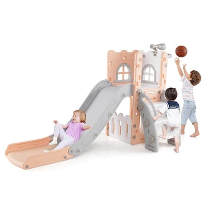 Costway 6 in 1 L-shaped Toddle Slide for Toddlers Age 1-3 Baby Slide