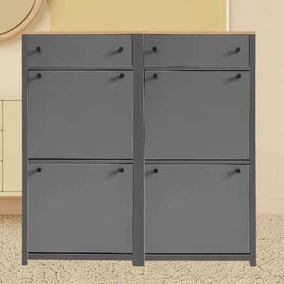Narrow Shoe Storage Cabinet with 4 Flip Drawers and Adjustable Shelves, Up to 24 Pairs, Versatile Design for Entryway, Hallway