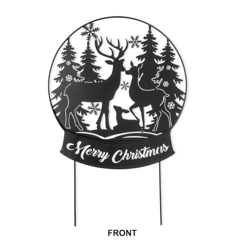 Glitzhome 30"H Christmas Metal Silhouette Snowman or Reindeer Family Yard Stake Wall Decor (Two Function)
