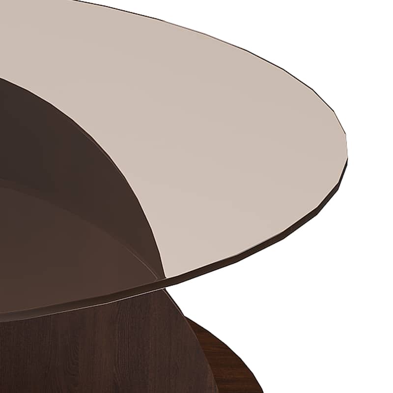 Round Coffee Table with Storage, 31.5 Inch Modern Farmhouse Center Table with Tempered Glass Top and Wooden MDF Frame