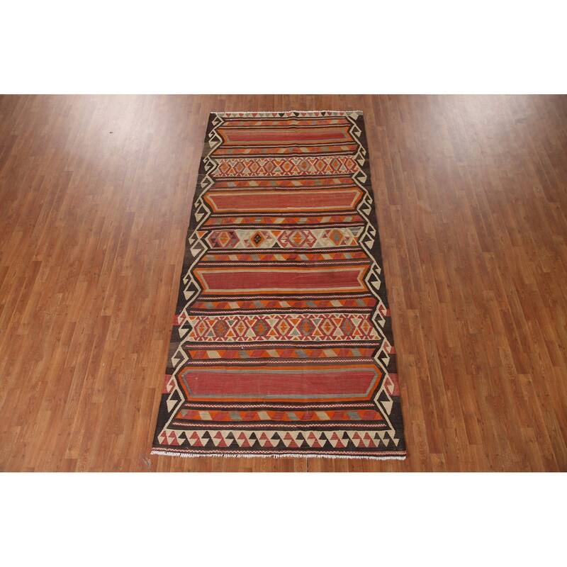 Vegetable Dye Kilim Qashqai Persian Rug Flatweave Antique Wool Carpet - 5'2"x 10'8"
