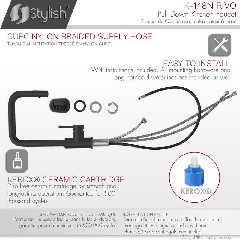 STYLISH Kitchen Sink Faucet Single Handle Pull Down Dual Mode in Stainless Steel - Faucet Height: 14 3/8" | Spout Height: 7 7/8"