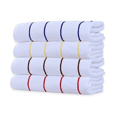 Pure Cotton Beach Towel Cabana Striped by Ample Decor- Set of 4 - 30 X 68 Inch