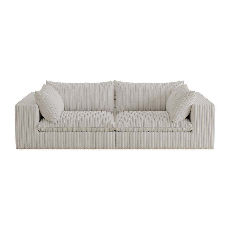 39.8" Corduroy Fabric Sofa, White, Double-layer, Removable Cushion, No Assembly, DIY Combination