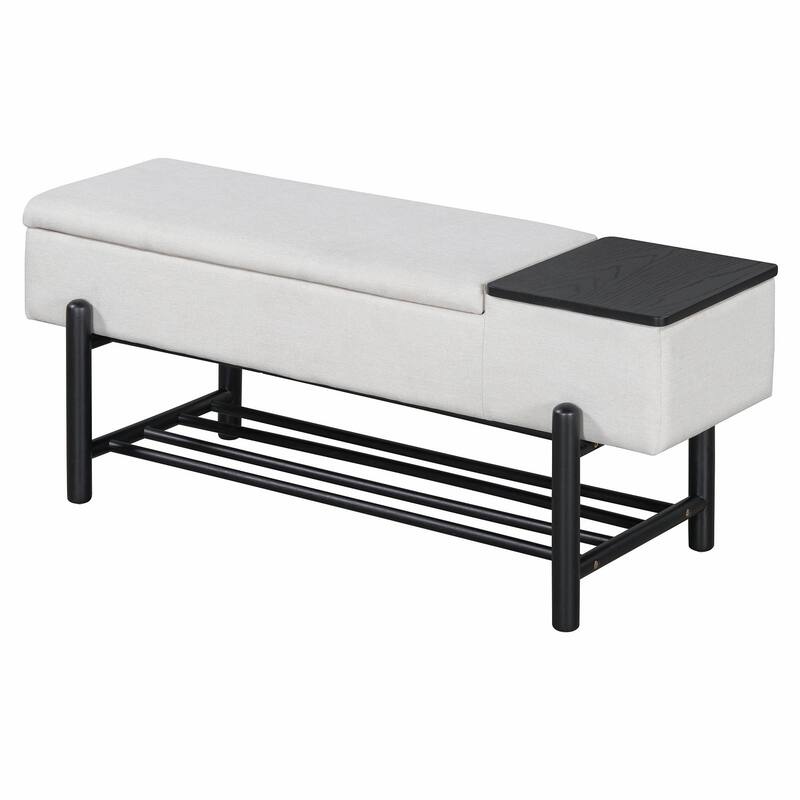 Farmhouse Upholstered Storage Bench with Hidden Compartment