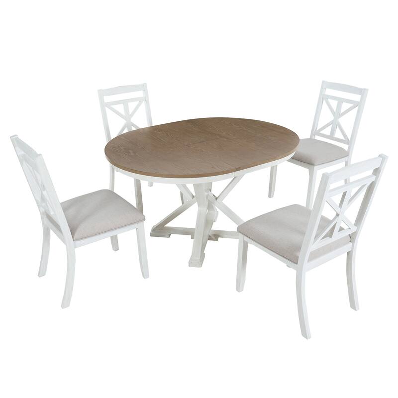 5-Piece Retro Extendable Round Dining Set with Upholstered Chairs by Harper&Bright Designs