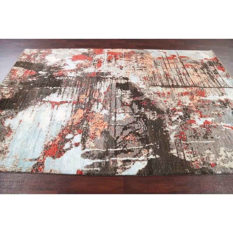 Vegetable Dye Wool/ Silk Abstract Modern Area Rug Hand-knotted Carpet - 6'6" x 9'9"