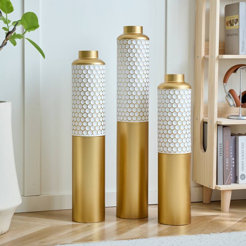 Floor Metal Vase Modern Style Droplet Shaped White Metal Vase 3-Piece Set Gorgeous Home Decoration Large Glazed Metal Vase