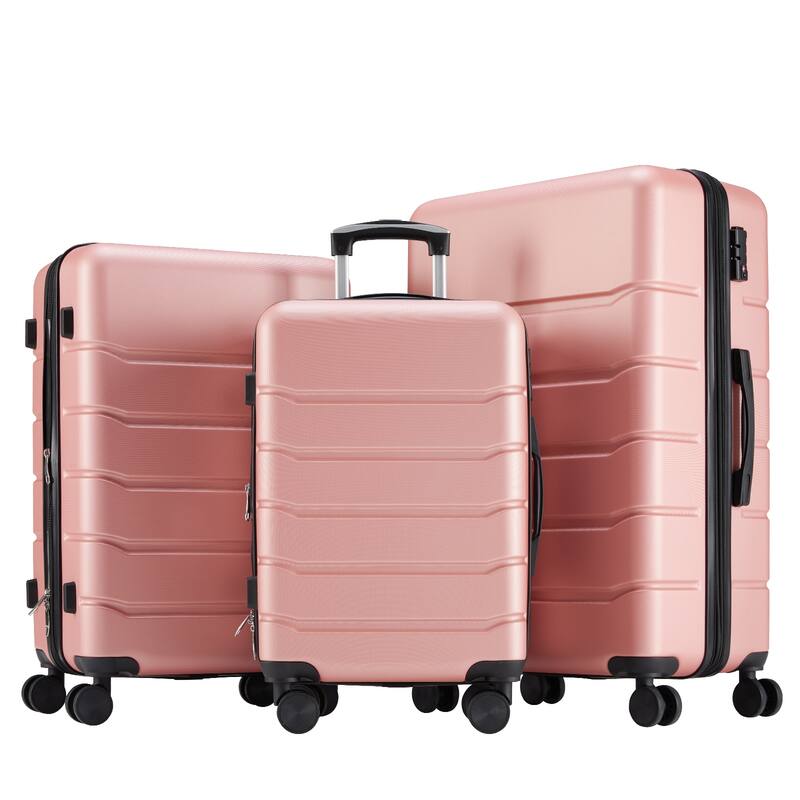 3 Piece Luggage Sets, Hard Case Expand Luggage with Rotating Wheels, TSA Lock and Retractable Handle, Durable Travel Luggage - Pink