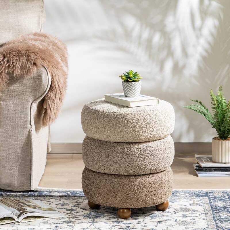 Glitzhome 19"H Gradient Upholstered Storage Ottoman or Accent Stool with Rubberwood Ball Feet - Brown