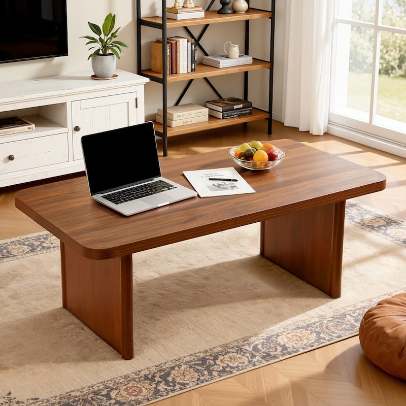 47-Inch Rectangular Center Coffee Table with Solid Pine Wood Legs - 47.24"L x 23.62"W x 17.13"H