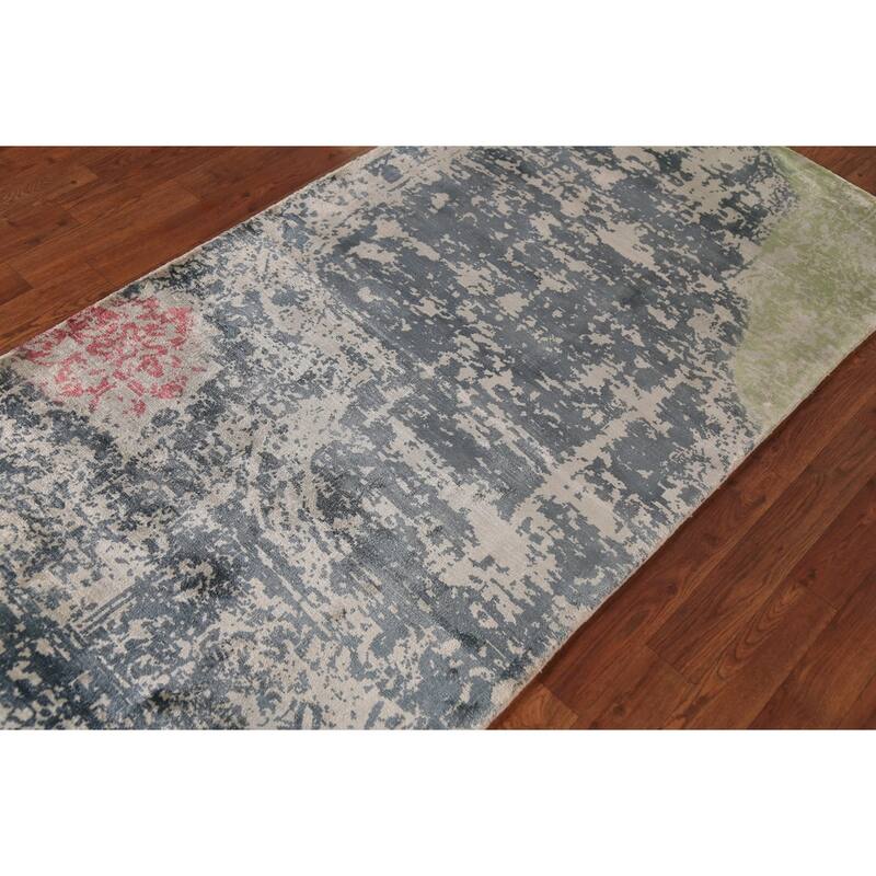 Contemporary Abstract Oriental Foyer Rug Hand-Knotted Grey Wool Carpet - 3'1"x 6'5"