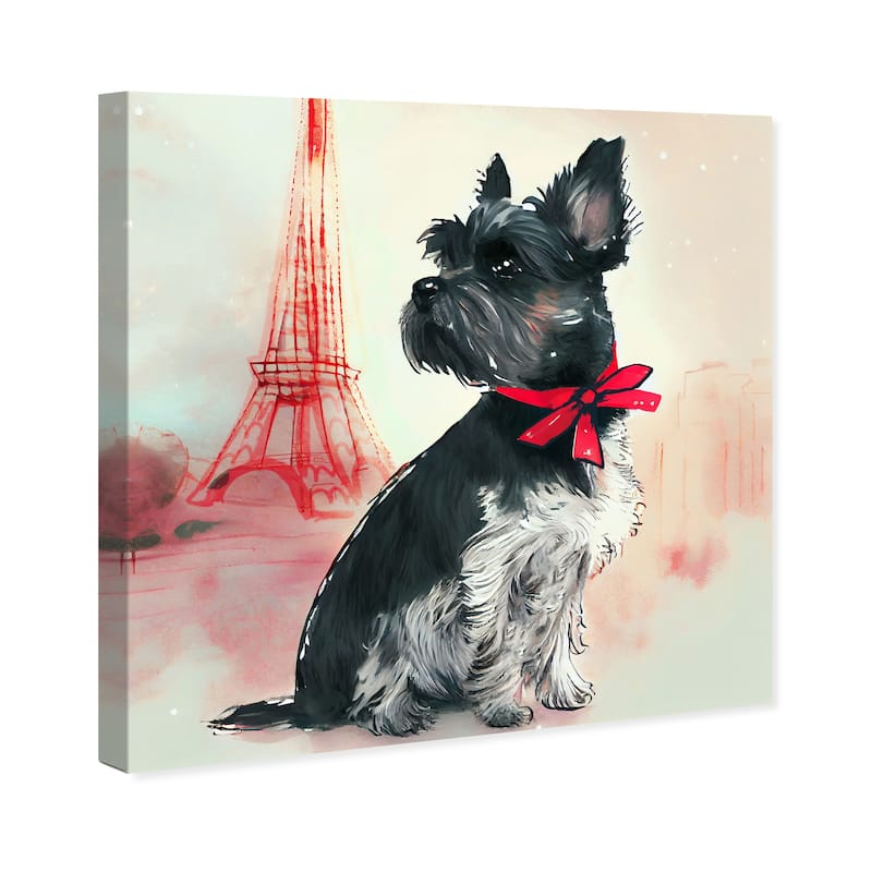 Wynwood Studio Canvas Animals Cutest Puppy Paris Black and Glam Wall Art Canvas Print - Black, Red