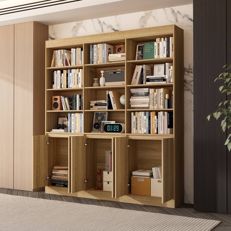 Pantry Large White Storage Cabinet 5-Door Bottom Cabinets & Open Display Shelving for Kitchen or Living Room